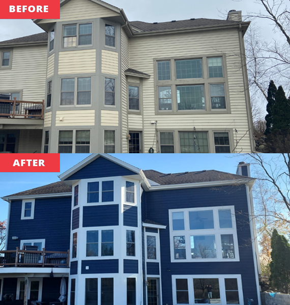 Before and after of a window replacement project