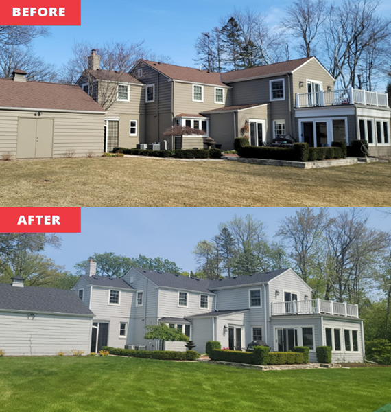 Before and after of a roof replacement project