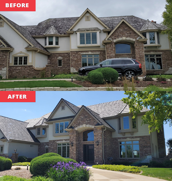 Before and after of a roof replacement project