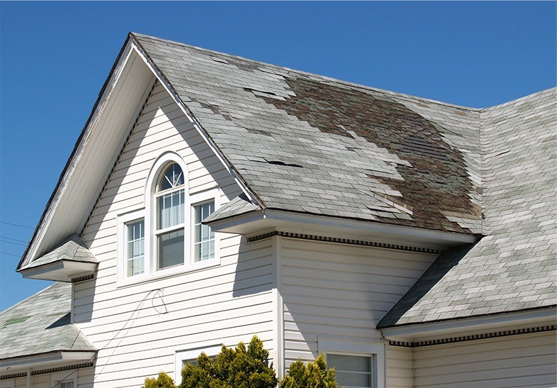 home in euclid needing roof repair because of storm damage